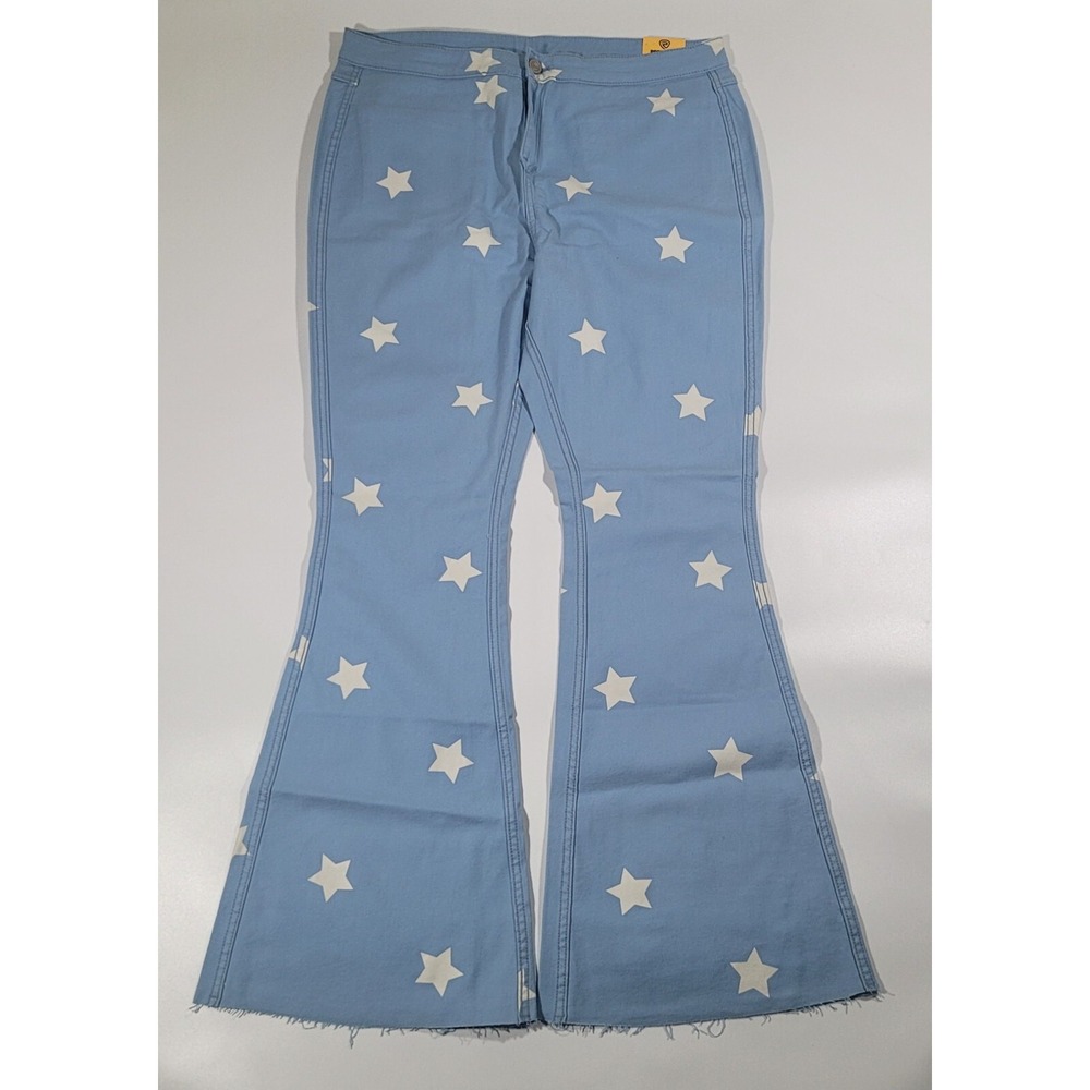 Rock & Roll Denim Womens Reversible Star Print Flare Jeans Sky Blue 36x32 NWT